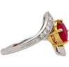 1.8 Carat Round Ruby Diamond Platinum and 18K Gold Bypass Ring