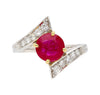 1.8 Carat Round Ruby Diamond Platinum and 18K Gold Bypass Ring