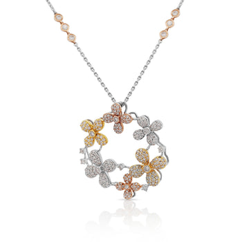 1.81 Carat Round Diamond in 14K Tri-Color Gold Flower Wreath Pendant Necklace – Assay Jewelers