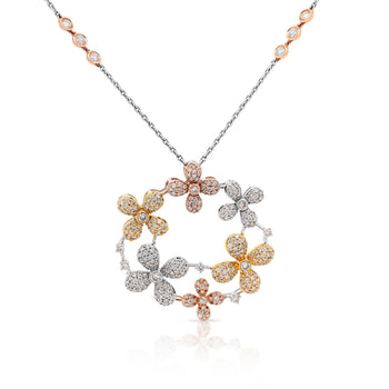 1.81 Carat Round Diamond in 14K Tri-Color Gold Flower Wreath Pendant Necklace – Assay Jewelers