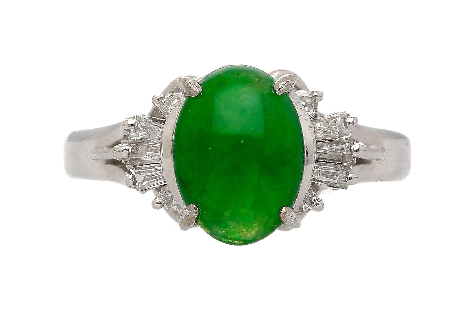 1.85 Carat Untreated Jadeite Jade and Diamond Platinum Ring HK Certified