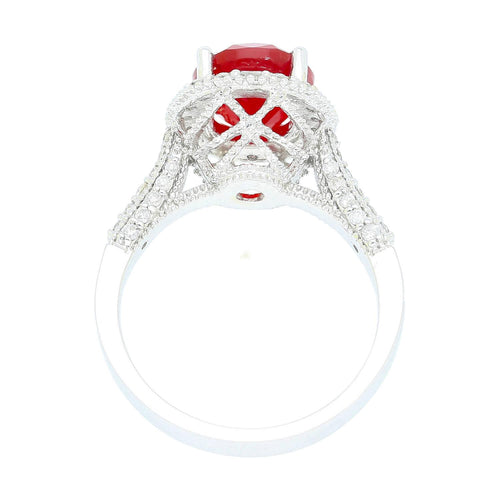 1.98 Carat Oval Opal & Diamond Halo Pave 14K White Gold Filigree Ring