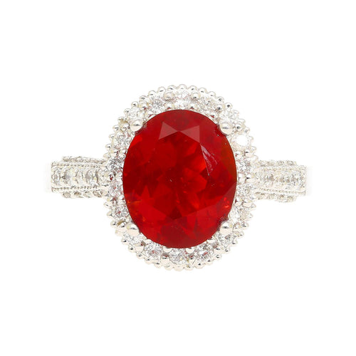 1.98 Carat Oval Opal & Diamond Halo Pave 14K White Gold Filigree Ring