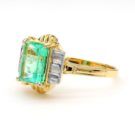 2 Carat Colombian Emerald Diamond Cut 14K Gold Ring