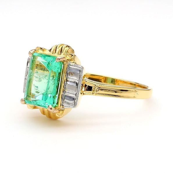 2 Carat Colombian Emerald Diamond Cut 14K Gold Ring