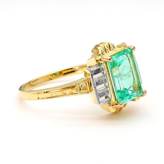2 Carat Colombian Emerald Diamond Cut 14K Gold Ring