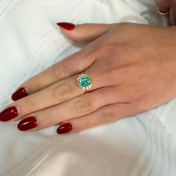 2 Carat Colombian Emerald Diamond Cut 14K Gold Ring