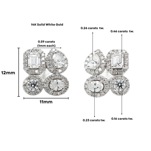 2 Carat Lab Diamond 14K Gold Multi Shape Cluster Halo Stud Earrings