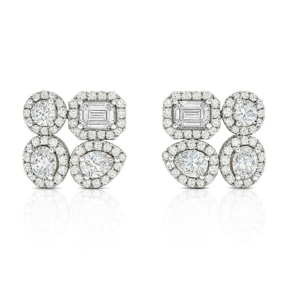 2 Carat Lab Diamond 14K Gold Multi Shape Cluster Halo Stud Earrings