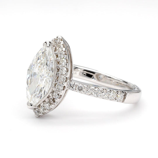 2 Carat Marquise Diamond H Color SI1 Pave Halo 14K White Gold Engagement Ring