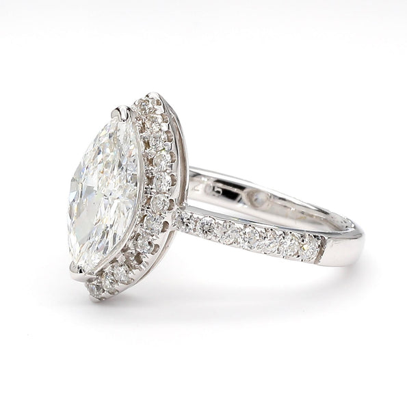 2 Carat Marquise Diamond H Color SI1 Pave Halo 14K White Gold Engagement Ring
