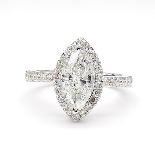 2 Carat Marquise Diamond H Color SI1 Pave Halo 14K White Gold Engagement Ring
