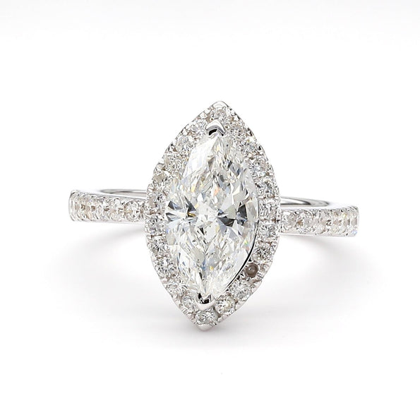 2 Carat Marquise Diamond H Color SI1 Pave Halo 14K White Gold Engagement Ring