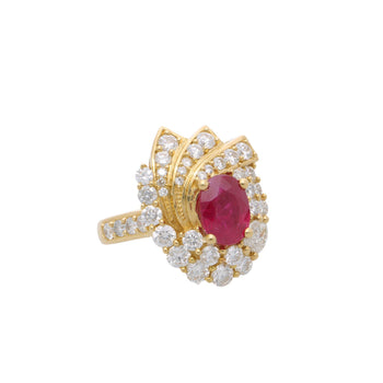 2 Carat Oval Burma Ruby & Diamond Halo Set in 18K Yellow Gold Statement Ring – Assay Jewelers
