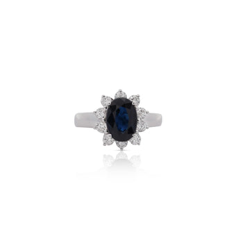 2 Carat Oval Cut Blue Sapphire & Round Diamond Halo Setting Statement Ring – Assay Jewelers