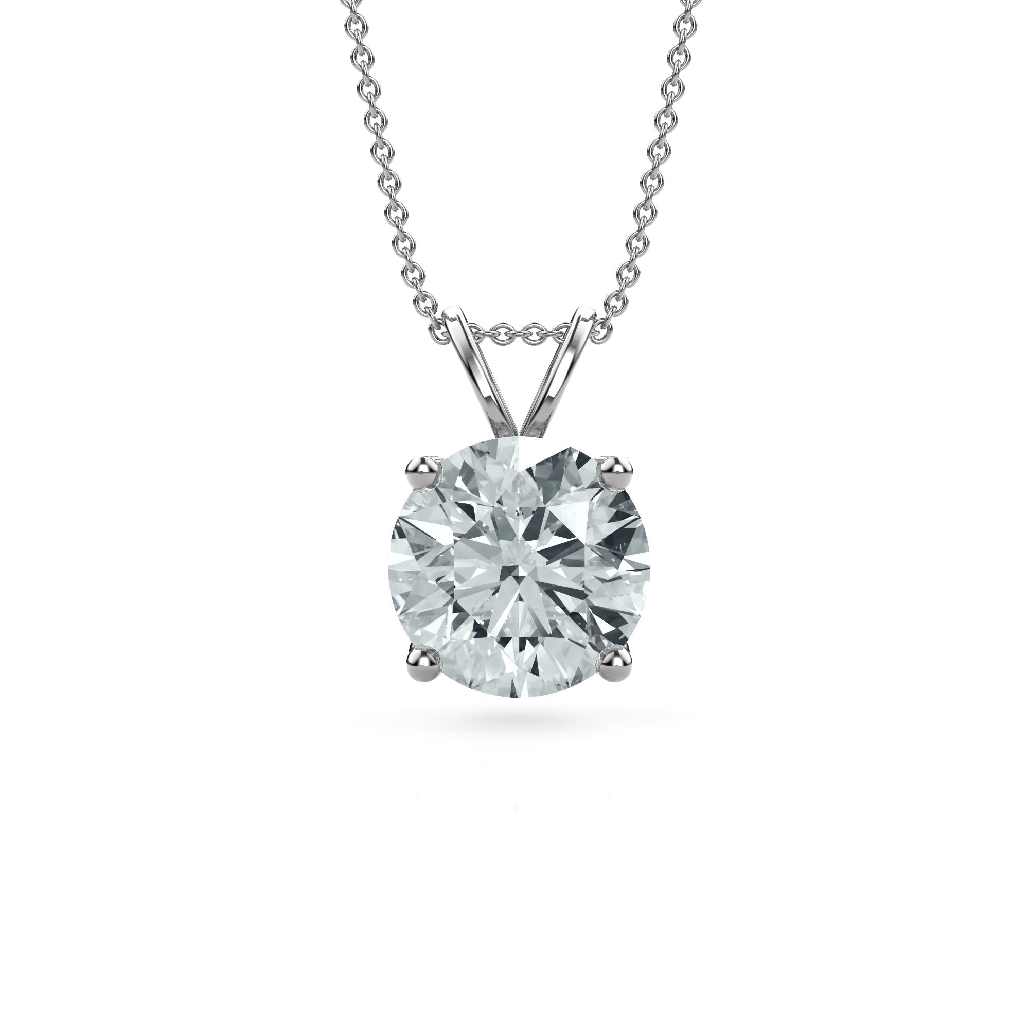 2 Carat Round Lab Grown Diamond Solitaire Single Pendant in 14K White Gold-ASSAY