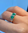 2-Stone 0.92CT TW Round Cut Natural Emerald Ring in 18k White Gold