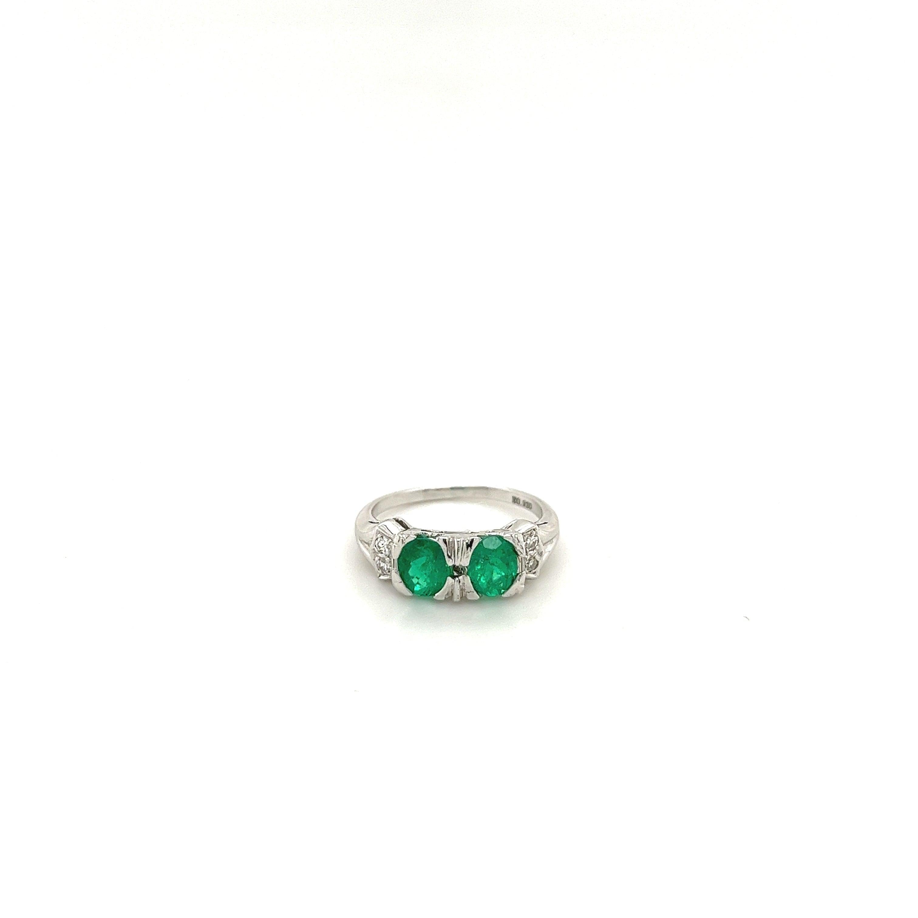 2-Stone 0.92CT TW Round Cut Natural Emerald Ring in 18k White Gold-Rings-ASSAY