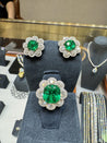 20 Carat Colombian Emerald GRS Certified Vivid Green 18K Earring & Ring Set