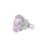 20.96 Oval Light Pink Kunzite and Diamond in Platinum Filigree Cocktail Ring