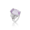 20.96 Oval Light Pink Kunzite and Diamond in Platinum Filigree Cocktail Ring