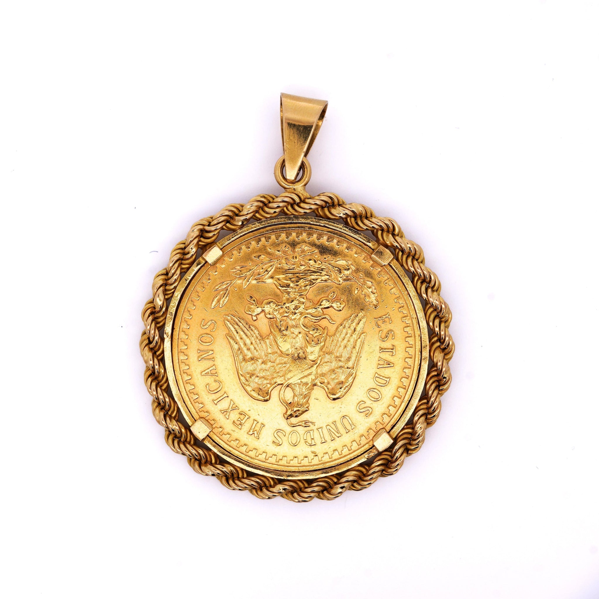 22K Gold 50 Peso Mexican Coin and 18K Gold Rope Frame Pendant – ASSAY