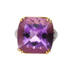 22.48 Carat Cushion Checkerboard Amethyst & Diamond Filigree 18K Two Tone Ring