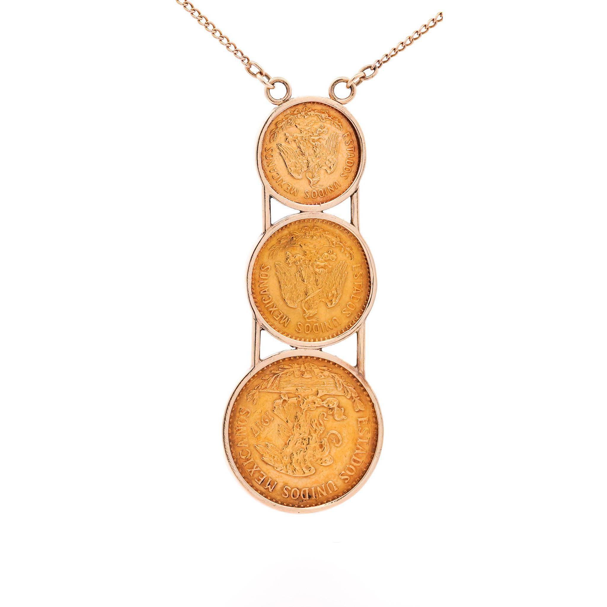 22k Gold USA Peso Coin Bezel Graduating Pendant Necklace Assay
