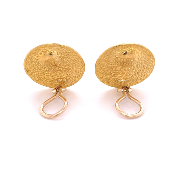 22k Gold Vintage Roman Coin Motif Round Earrings Signed Denise Roberge