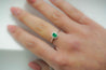 2/3 Carat Natural Emerald & Diamond Oval Halo Thin Band Ring in 18K White Gold