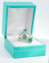 2/3 Carat Natural Emerald & Diamond Oval Halo Thin Band Ring in 18K White Gold