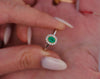 2/3 Carat Natural Emerald & Diamond Oval Halo Thin Band Ring in 18K White Gold