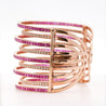 25 Carat Pink Sapphire & Diamond 18K Rose Gold Multi-Row Cuff Bangle Bracelet