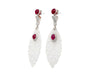 27.48 Carat Carved Grade A Lavender Jade Drop Earrings with Rubies & Diamonds