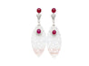 27.48 Carat Carved Grade A Lavender Jade Drop Earrings with Rubies & Diamonds