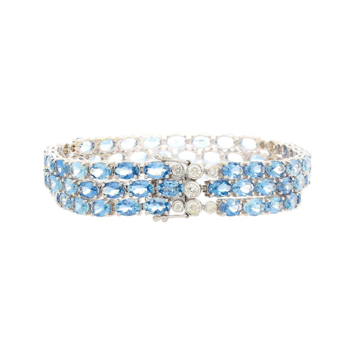 28 Carat Oval Cut Aquamarine 3 Row Tennis Bracelet