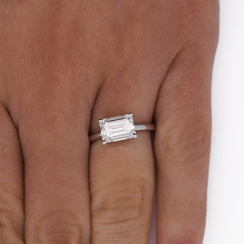 VS1 Emerald Cut Lab Grown Diamond in 14K White Gold East West Ring