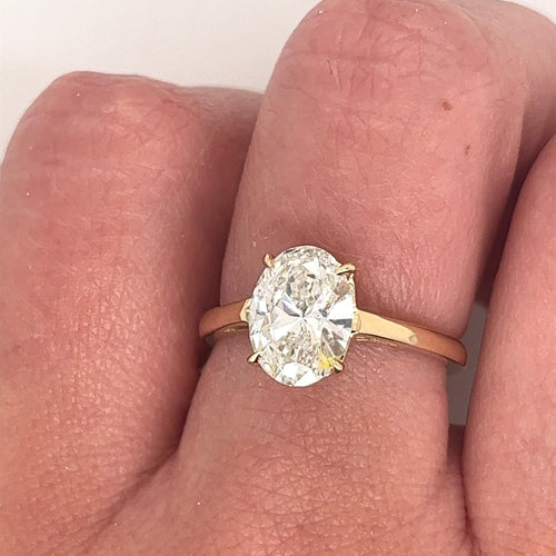 2.06 Carat Oval Cut Lab Grown Diamond CVD Ring in 14K Yellow Gold Low Profile Setting