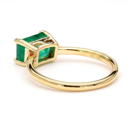 2.09 Carat East West Emerald Cut Green Emerald Solitaire 14K Gold Ring