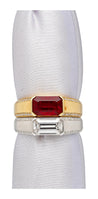 2.09 Carat Vivid Red Pigeon's Blood Burma Ruby Emerald Cut East-West Ring