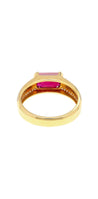 2.09 Carat Vivid Red Pigeon's Blood Burma Ruby Emerald Cut East-West Ring