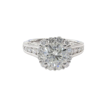 2.16 Carat Natural Round Diamond Ring & Diamond Halo with Diamond Side Stones – Assay Jewelers