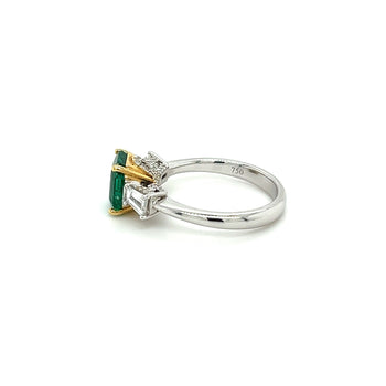 2.19 Carat Natural Emerald 3-Stone Ring with Baguette Diamond in 18K White Gold – Assay Jewelers