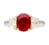 2.19 Carat No Heat Burma Ruby & Trapezoid Diamond 3 Stone Ring