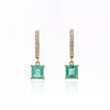 2.19 Carat Square Emerald & Diamond 18K Gold Dangling Huggie Earrings