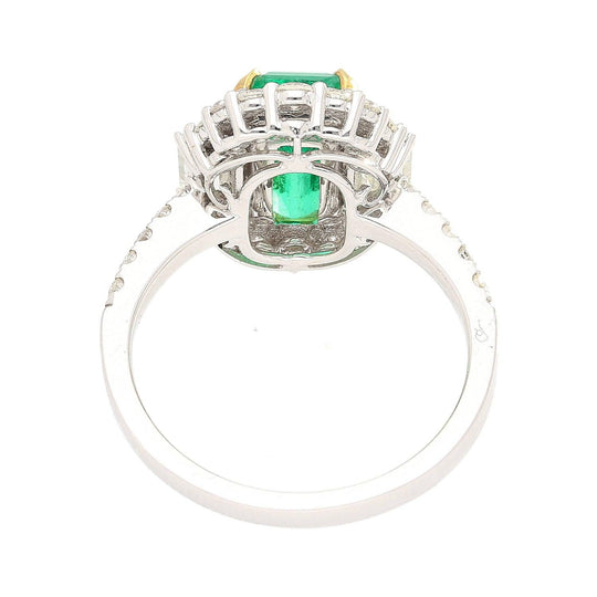 2.22 Carat Emerald Cut Natural 10MM Emerald & Baguette Diamond Ring