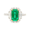 2.22 Carat Emerald Cut Natural 10MM Emerald & Baguette Diamond Ring