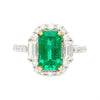 2.22 Carat Emerald Cut Natural Colombian 10MM Emerald & Baguette Diamond Ring