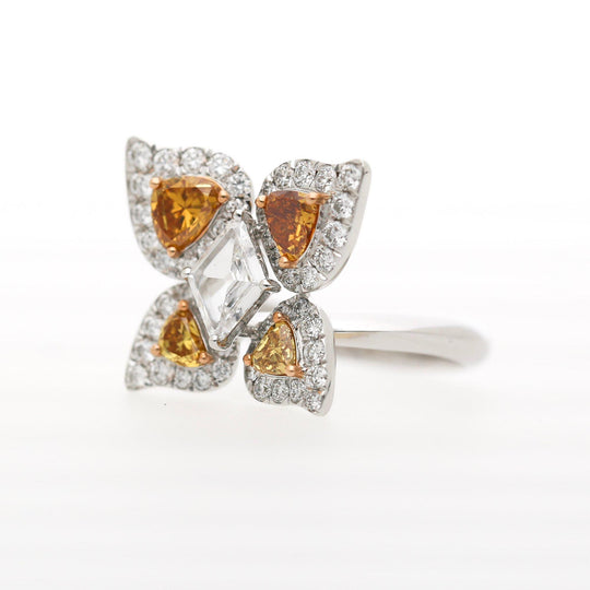 2.26 Carat White and Orange Diamond Butterfly Motif Ring