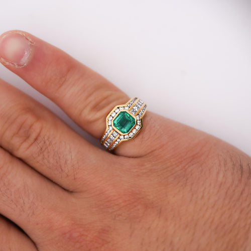 2.33 Carat Square Emerald & Diamond Channel 18K Gold Cocktail Ring